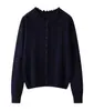 Abrigo cárdigan de borde de oreja de madera 100% lana 2026 Otoño/Invierno nuevo color liso cierre de botón pegajoso suave prenda de punto exterior para mujer