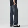 Calça Jeans Masculina de Lyocell Tencel Verão Fina Tendência Perna Larga Solta Reta Emagrecedora Calça Comprida Casual Masculina