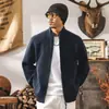 Cardigan Retrô Americano de 7 Agulhas Peso Pesado Masculino Primavera e Outono Zíper Duplo Gola Média Alta Casaco de Tricô Masculino Outono e Inverno