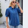 Comercio Exterior Transfronterizo Europeo y Americano Amazon Nuevo Todo Combinable Manga Princesa Solapa Camisa de Mezclilla Delgada Top Casual Mujeres a la Moda