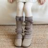 Botas y Calcetines de Felpa de Algodón para Niñas Otoño e Invierno Cuadros Lazo Retro Engrosados Cálidos Lana Tejida Cubrepiernas de Pantorrilla
