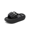 Sandalias de Playa Gruesas de Moda para Mujer Verano 2026 con Lazo de Pedrería, Pantuflas Casuales para Exteriores