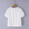 Ropa de Mujer Transfronteriza al por Mayor Estilo Europeo y Americano Verano Nuevo Elegante Camisa de Manga Corta Arrugada con Volantes Top de Color Sólido