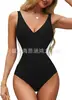 Traje de baño de una pieza para mujer, popular transfronterizo de AliExpress Amazon, europeo y americano, multicolor, cuello en V, visualmente adelgazante, cintura entallada, espalda descubierta.