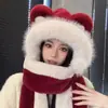 Gorro de Oso Bufanda Guantes de Invierno para Mujer Gorro de Lana Peludo de una Pieza Cálido Lindo Moda Otoño e Invierno para Niñas al Aire Libre