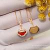 Collar de Cerradura Ruyi Kirin para Mujer Oro Rosa de 18 Quilates Ágata Roja Nácar Blanco Cerradura de Paz Estilo Coreano Forma de Gota de Agua