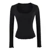 Moda Feminina Nova Outono 2026: Estilo Puro e Sedutor, Camiseta Básica Estilosa, Camiseta de Manga Longa Justa, Top Curto para Mulheres