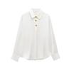 Ropa de mujer europea y americana transfronteriza 2025 primavera nueva solapa fila dorada hebilla camisa textura satén de seda 2138748