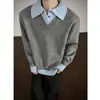 Suéter Falso Duas Peças Estilo Old Money para Homens, Gola Reversível de Inverno, Malha de Alta Qualidade com Gola Polo para Jovens, Tendência Espessa