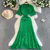 Elegante vestido de punto de manga larga, estilo coreano, de un solo pecho, cuello redondo, estilo europeo y americano, cintura elástica, caída elegante