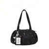 Bolsa Tote Grande com Estampa de Bolinhas e Estrelas Estilo Japonês para Mulheres, Bolsa de Ombro Casual de Nicho, Bolsa de Mão Tendência para o Dia a Dia e Passeios