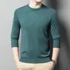 Suéter masculino com 6% de lã, gola redonda, cor sólida, tricotado, top térmico de base, caimento justo, versátil, vestuário masculino