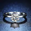 Tiktok Kuaishou transmissão ao vivo celebridade mesma moda anel de diamante feminino de seis garras 1 quilate casal anel feminino anel de casamento aberto