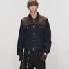 Chaqueta de mezclilla estilo granero de ajuste limpio europea y americana con costuras de gamuza y costuras de contraste, color original, chaqueta de mezclilla de hombro recto para hombres y mujeres