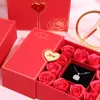 Caixa de Joias de Rosa de Porta Dupla de Luxo com 12 Rosas Caixa de Presente para o Dia dos Namorados Caixa para Colar, Anel, Brincos