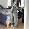 Jeans Petite Americano de Barra Desfiada para Mulheres, Calças Largas de Cintura Alta Tendência, Caimento Solto e Fluido, Comprimento no Chão
