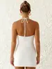Vestido Transfronterizo de Cuello Halter con Decoración Floral Tridimensional, Vestido Corto Bodycon de Corte Ajustado, Elegante Vestido Estilo Fiesta y Banquete