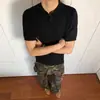 Camisa Polo de Punto de Manga Corta con Cuello de Gaviota para Hombre, Estilo Old Money, Camiseta de Hombro Normal, Manga Media Limpia Intelectual
