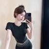 Top de Tirantes Traseros Estilo Chica Dulce y Puramente Sexy para Mujer, Camiseta de Verano con Encaje Hueco de Manga Corta, Único y Sorprendentemente Hermoso