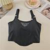 Camisola popular de celebridad en línea con estampado de letras, chaleco de espalda bonita, una pieza con copa fija, pecho envuelto, prenda exterior, top corto básico