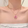 Collar de Flor Pequeña Dulce Color Dopamina Rosa Flor de Cerezo Esponjoso para Mujeres Cadena de Clavícula en Capas Accesorios