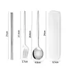 Palillos y Cuchara Set Tenedor de Acero Inoxidable Set de Tres Piezas Caja de Almacenamiento Linda para Estudiantes de Viaje Vajilla Portátil para Una Persona