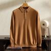 Suéter de punto de manga larga de cachemira 100% pura para hombre, estilo polo plano, de lujo, para negocios, de cachemira de alta calidad.