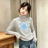 Otoño/Invierno 2026 Terciopelo Alemán para Niñas Cuello Semi Alto Camiseta Base de Manga Larga Rayada Cálida Doble Cara Cepillada Moderna