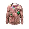 Amazon Caliente Fiesta Navideña Eliminación de Vello del Ombligo Impresión Digital 3D Sudadera de Cuello Redondo Parejas Sudadera