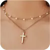 Collar de Cruz con Incrustaciones de Diamantes de Personalidad Europea y Americana Cadena para Clavícula de Comunión Bautismo Pendientes de Clavo de Cruz de Oro de 14k