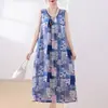 Novo Vestido de Algodão e Seda de Verão para Mulheres, Corte Amplo, Emagrecedor, Adequado para Mães de Meia-Idade e Idosas, Vestido Longo Elegante, Vestido de Praia