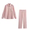 ZA Europa Transfronteiriça Comércio Exterior Roupas Femininas AliExpress Mais Vendido Retro Simples Cor Sólida Manga Longa Camisa Calça Longa Conjunto Casual