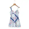 Moda Femenina Transfronteriza Otoño 2025 Nuevo Estilo Europeo y Americano Elegante Ceñidor de Cintura Adelgazante Estampado Mini Vestido de Satén Tipo Lencero
