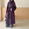 Abrigo de Lana de Doble Cara con Cuello Alto, Cinturón, Estilo Coreano, Temperamento Casual, Otoño/Invierno, Marca Grande, Abrigo Largo Grueso y Cálido