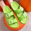 Pantuflas de Comercio Exterior Patrón de Logo Personalizado Sandalias de Doble Hebilla para Pareja Ropa de Exterior Antideslizantes Sin Olor Pantuflas de Casa para Mujer Venta al por Mayor