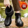 Botas de Lluvia Negras Clásicas Versátiles Estilo Chino para Hombre, Zapatos de Agua de Moda, Botas de Goma para Vadear Arroyos, Botas Cortas Antideslizantes para Pesca y Vadear para Hombre