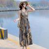 Vestido Floral de Algodão e Seda Plus Size Novo Verão 2026, Vestido Flare Emagrecedor Estilo Mãe, Vestido Longo Estilo Praia, Vestido de Férias