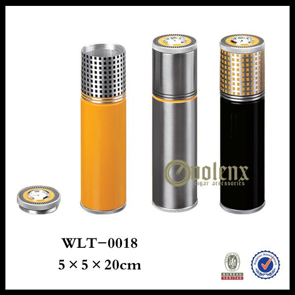 现货批发黄色/银色/黑色金属旅行便携雪茄筒3支装定制LOGO雪茄管