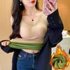 Tops Cálidos para Mujer en Otoño e Invierno, Terciopelo Engrosado con Almohadillas en el Pecho, Ropa de Otoño con Cuello en V, Camisetas Ajustadas para Base, Tops Exteriores