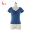 Roupas de Prática Estilo Bem-Estar Manga Curta Modernas Slim Roupas de Dança Femininas Ballet Decote V Laço Camiseta Tops de Dança