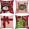 Funda de Almohada Navideña Nueva Papá Noel Alce Copo de Nieve Pino Lino Estampado Almohada Decorativa para Sofá