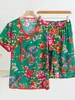 Conjunto de Pijama de Algodón y Seda con Flores Grandes del Noreste para Mujer Talla Grande Holgado Casual Ropa para el Hogar Moda Elegante Ropa de Aire Acondicionado para Mujer