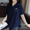Camisa Polo Talla Grande Holgada Ajustada Hombro Recto Manga Corta Camiseta para Mujer 2025 Verano Literaria Retro Estampada Casual