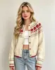 Nuevo Cárdigan de Punto Jacquard Floral Fair Isle Otoño/Invierno para Mujer, Abrigo Suéter Vintage de Cuello Redondo, Top Holgado y Versátil