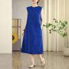 Vestido sin mangas Verano para mujer Abotonado en la espalda Lino Cuello alto Literario Retro Falda larga Suelto Elegante Look Adelgazante Falda Línea A