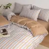Conjunto de cama minimalista estilo nórdico, quatro peças, 100% algodão, capa de edredom de algodão puro, lençol de solteiro, roupa de cama para dormitório estudantil, conjunto de três peças listrado