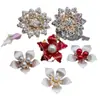 Materiales para Abanico DIY Hebilla de Aleación Perla Girasol Pedrería Flores Rojas Pétalos Blancos Accesorios de Decoración para Abanico de Boda