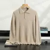 Suéter de cachemira con cuello polo de stock de fábrica para hombre, color liso, suéter de lana de punto simple, camisa base suave y amigable con la piel