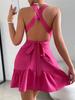 Vestido de verano sexy con cuello en V, estilo europeo y americano, de Amazon, nuevo, de cintura alta, con falda acampanada sin espalda para mujer