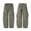 Calça Cargo Vintage High Street Desgastada Lavada para Homens com Design Plissado Moderno, Bolsos Grandes, Calça Larga Solta